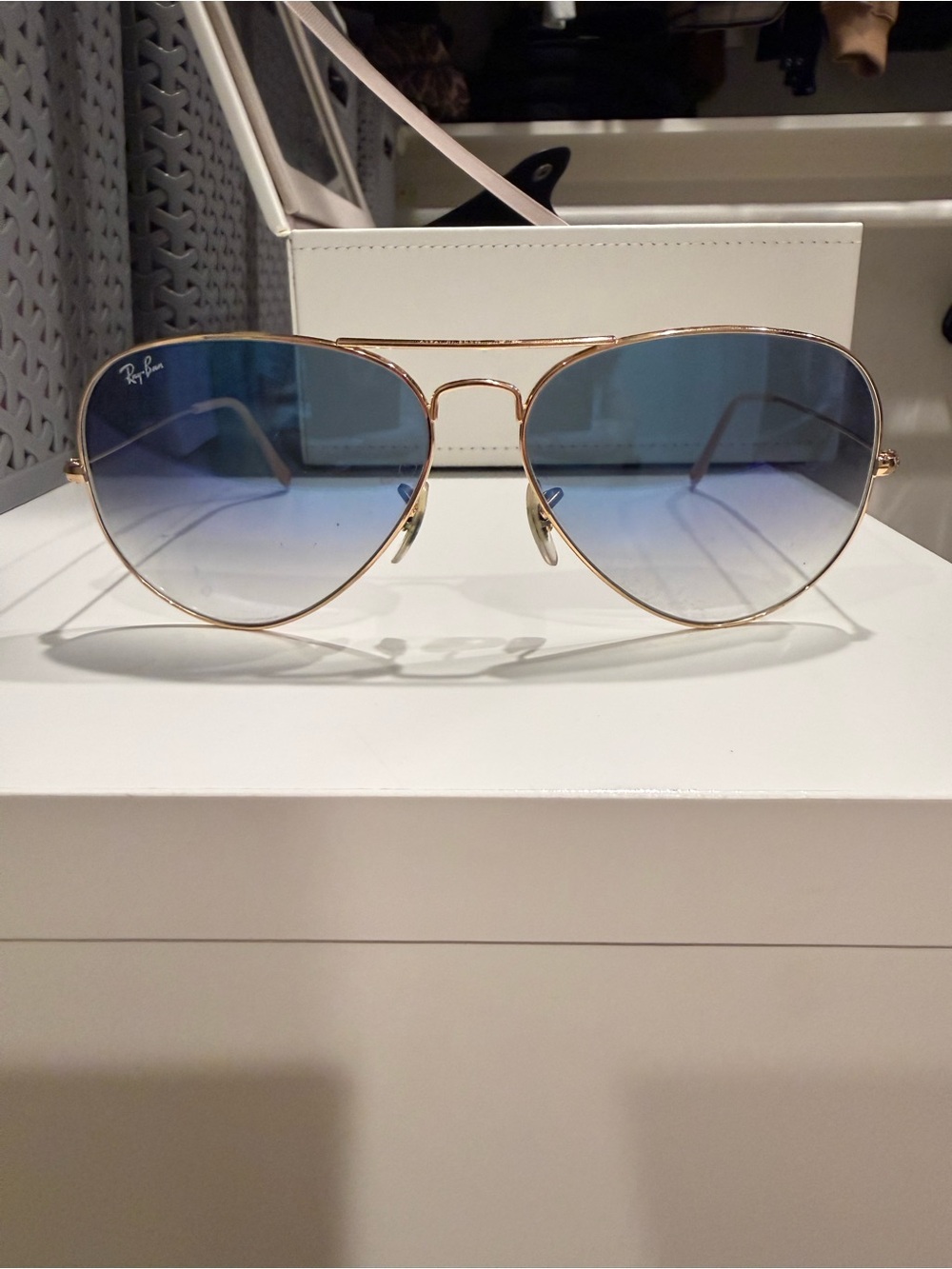 Ray-Ban Women's Gold Frame Aviator Sunglasses with Blue Gradient Lenses